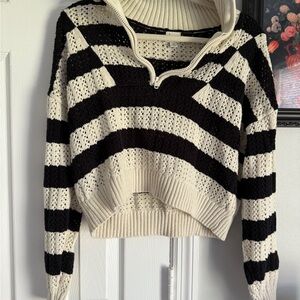 a new day Black and Cream Striped Turtleneck Sweater
